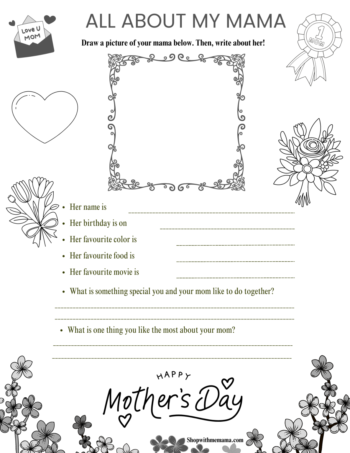 All About My Mom Printables Mother S Day Printable Templates Shop