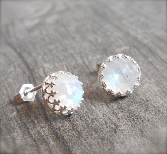 Rainbow Moonstone Stud Earrings