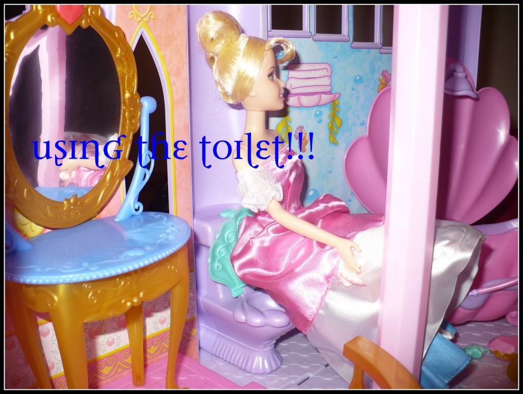 Disney Princess Ultimate Dream Castle Barbie using the toilet