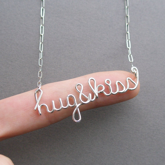 Etsy Valentines Day Gifts Hugs and Kisses Sterling Silver handmade necklace from Etsy
