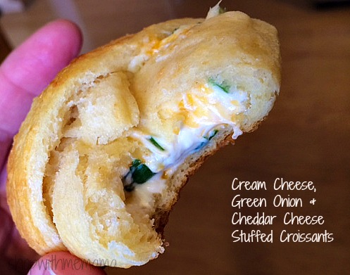 cream cheese, green onion and cheddar cheese stuffed croissant