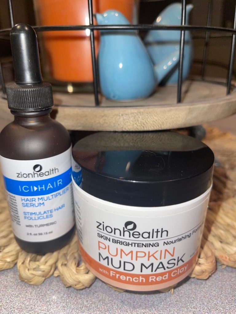 Zion Health pumpkin mud face mask: This ancient clay mud mask is a pore minimizer, radiance booster, and smells heavenly. Its exfoliating and polishing action gradually reduces the appearance of pores, and helps to firm and purify the skin. The Zion Health hair multiplier serum outshines temporary volumizing products through utilizing amazing patented hair growth synergies, Baicapil and AnaGain, to create visibly stronger and thicker hair. It takes a thorough approach to rectifying and preventing thin, weak hair by adjusting the hair growth cycle, signaling more lengthening and strengthening and less time in the resting phase. It builds and preserves vital structural proteins, collagen and keratin. Formula absorbs effortlessly to deeply hydrate and moisturize while still maintaining scalp clarity.