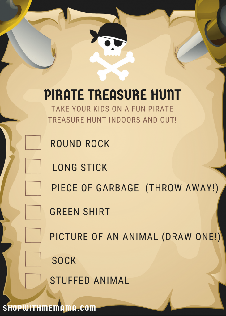 Free Pirate treasure hunt printable for kids