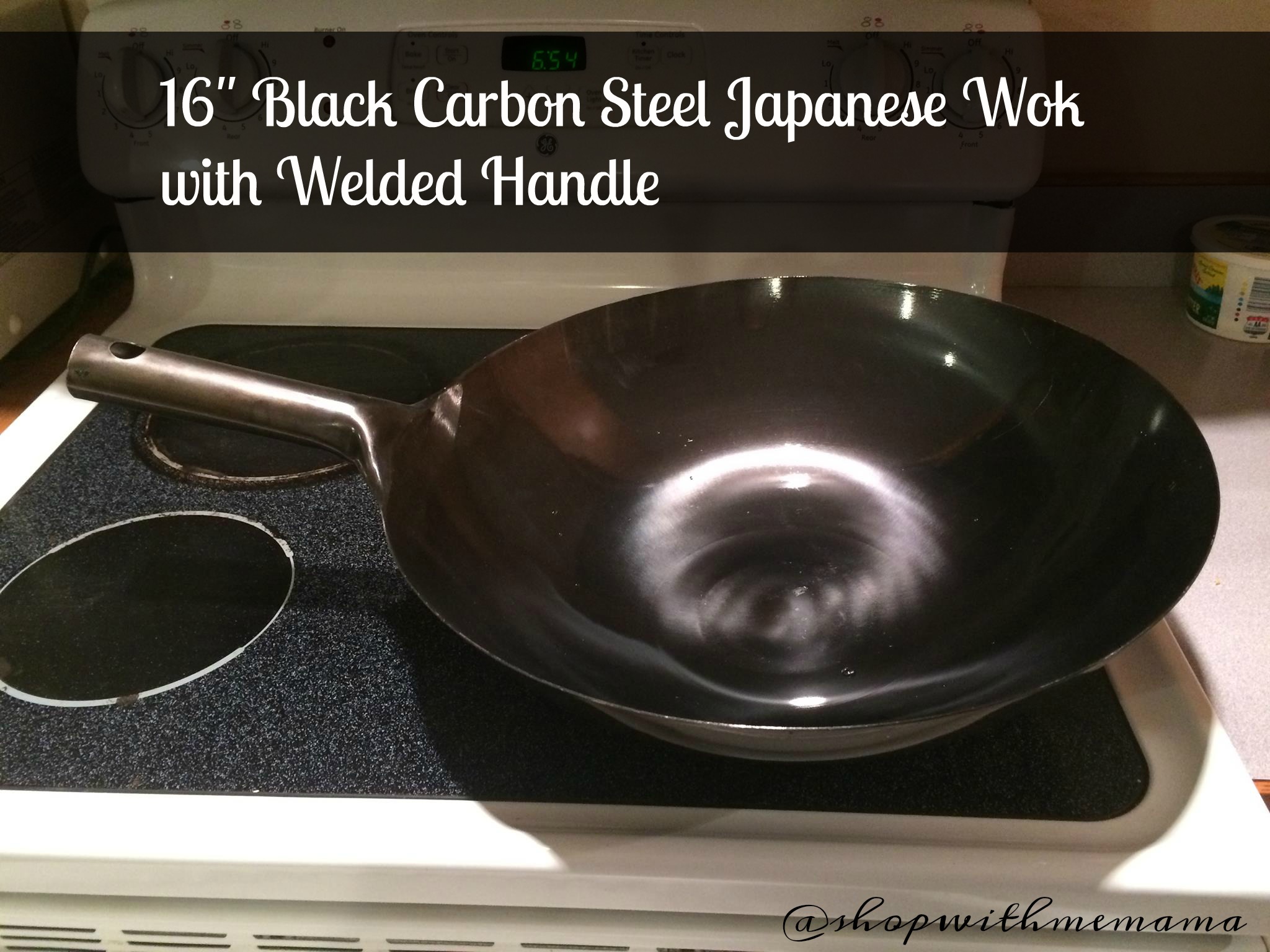 16" Black Carbon Steel Japanese Wok with Welded Handle
