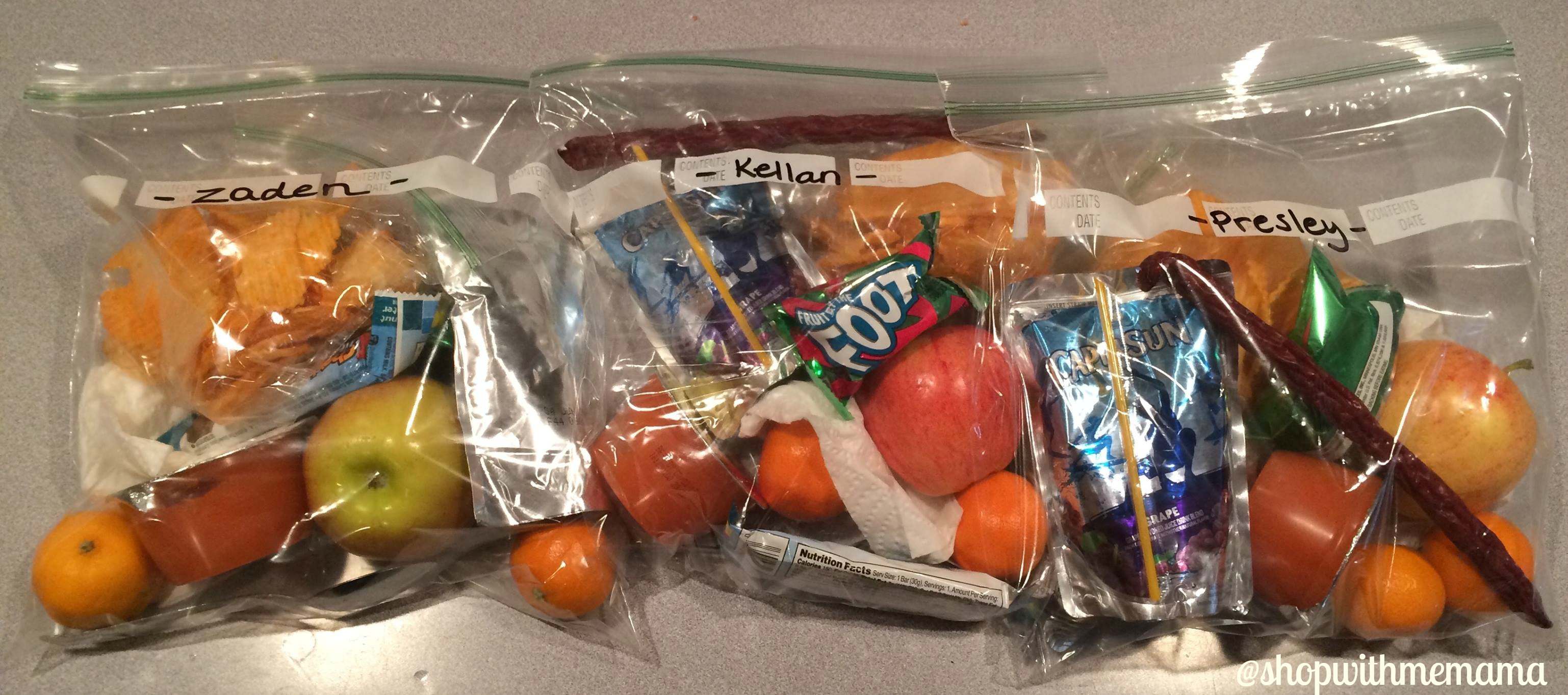 Snack bags for kids going on a road trip