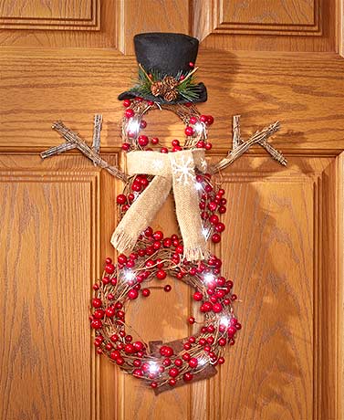 Lighted Country Berries Snowman Wreaths