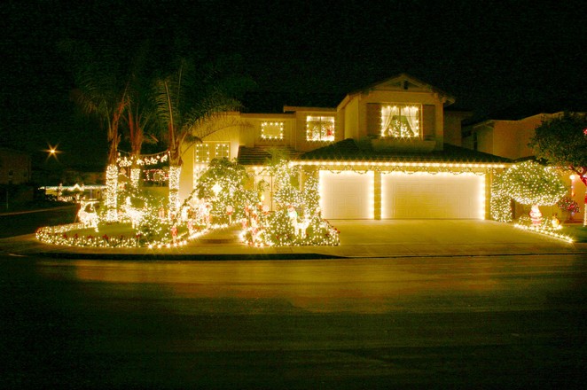 christmas lights on a big house