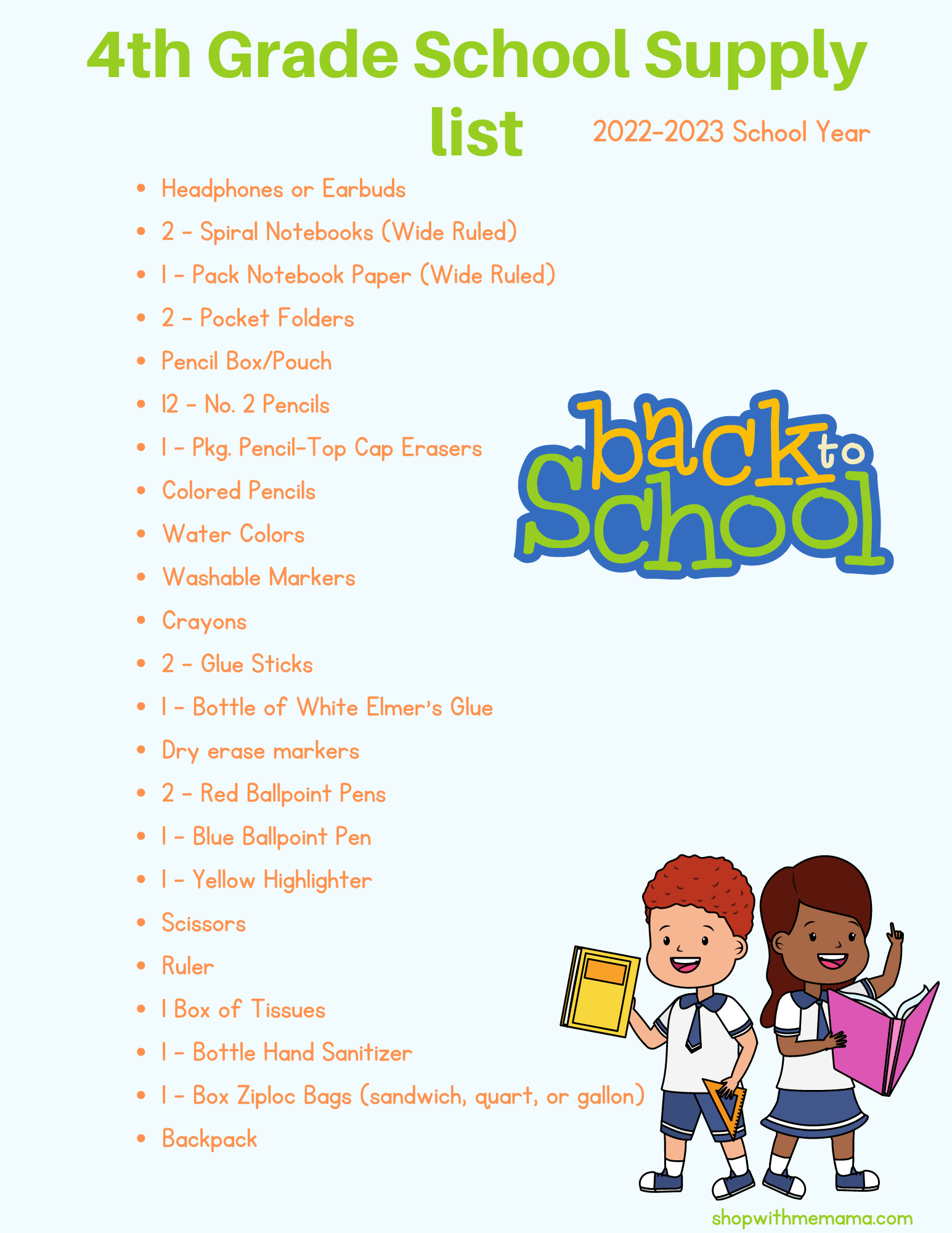 Back To School Printable School Supply Checklists (Grades K-6th) - Shop ...