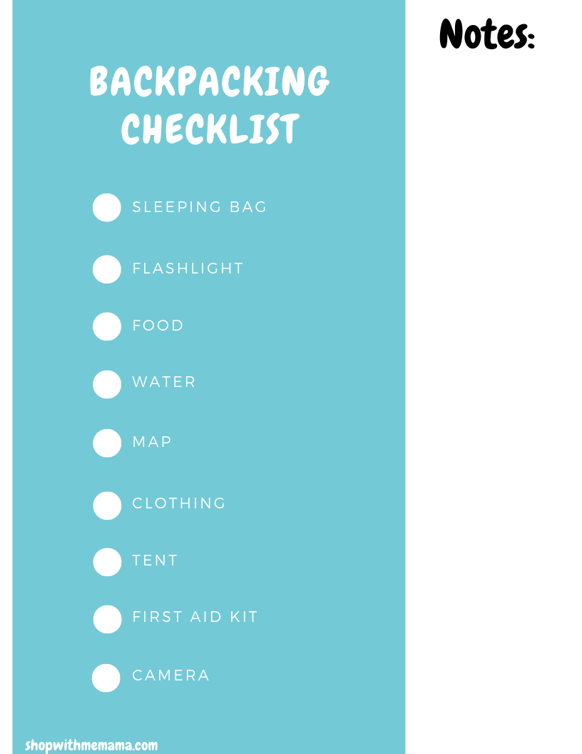 backpacking free printable checklist