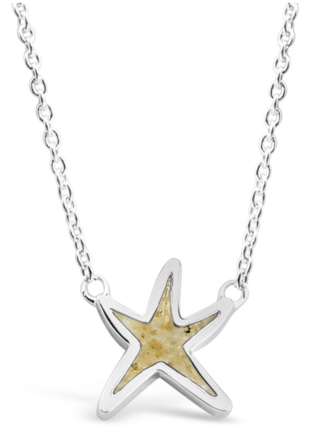 Delicate Starfish Stationary Necklace by Dune Jewelry: The starfish evokes memories of your favorite days at the beach as well as evenings beneath the celestial sky. Our .925 Starfish Stationary Necklace allows you to carry a tangible reminder of your favorite travels indefinitely. This delicate sterling silver necklace is adjustable from 16