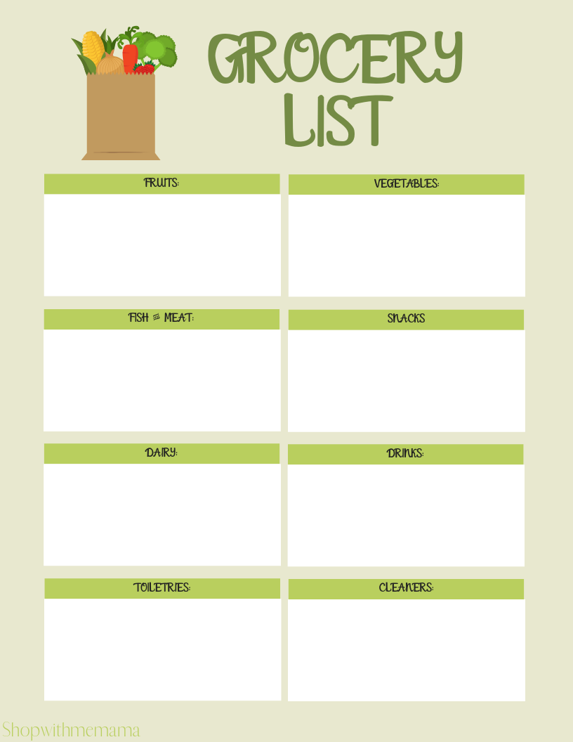 well-stocked fridge printable grocery list