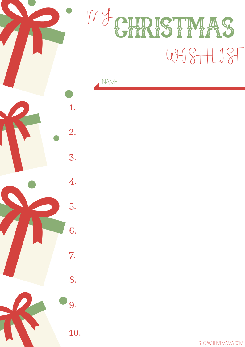 FREE Printable Holiday Wishlists