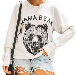 Long Sleeve Top Loose Mama Bear Crewneck Pullover Sweatshirt