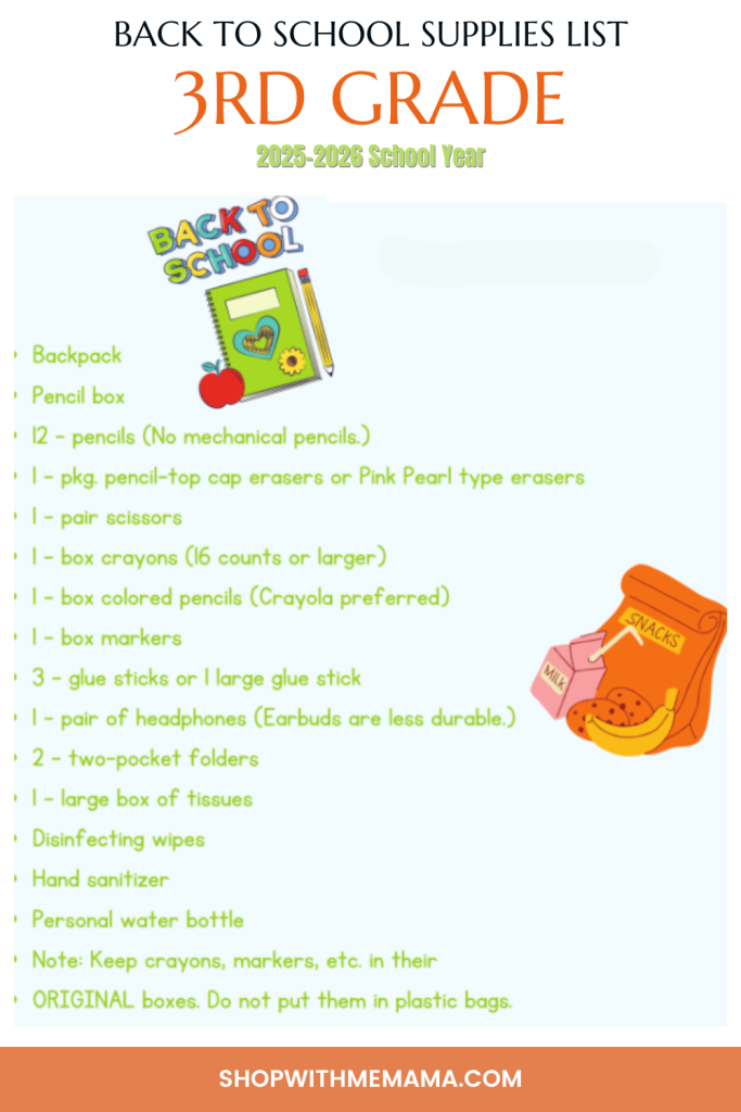 3rd Grade School Supplies List
