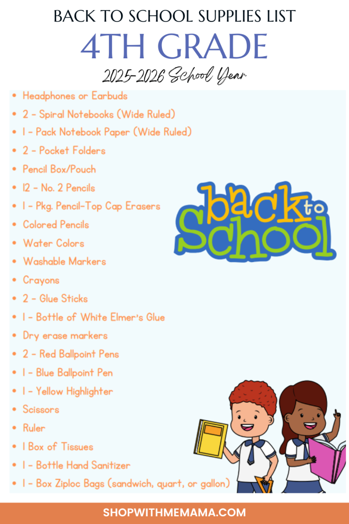 4th Grade Back To School Supply List