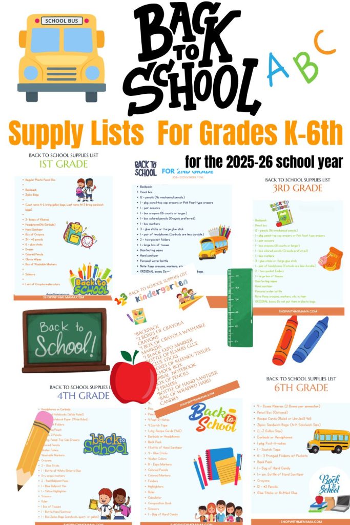 6th grade back to school list