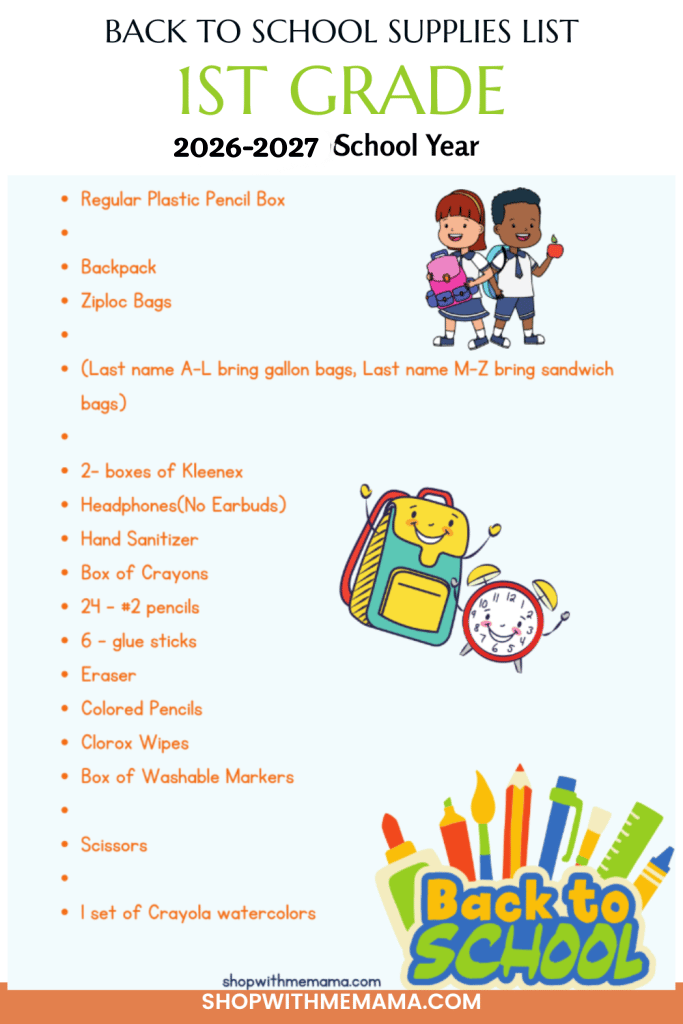 Back To School Printable School Supply Checklists (Grades K-6th)