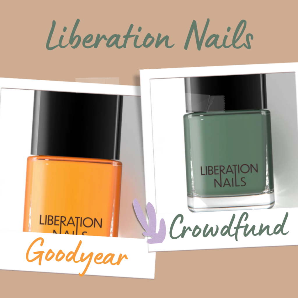 Liberation Nails: nail polish colors: Good Year and Crowdfund! Crowdfund is an earthy green is the color of abundance. Paint your nails and immediately feel the riches! Good Year It’s orange, it’s yellow, it’s downright radiant—juicy, joyful, carefree color. This nail polish is long-wearing, vegan, and 21-free—no parabens, phthalates, carcinogens, mutagens, or 16 other potentially toxic ingredients. Rich, opaque color intentionally formulated with natural oils for the ultimate nail nourishment. All-natural essences provide a subtle after-polish aroma with hints of lemon, coconut milk, and vanilla.
