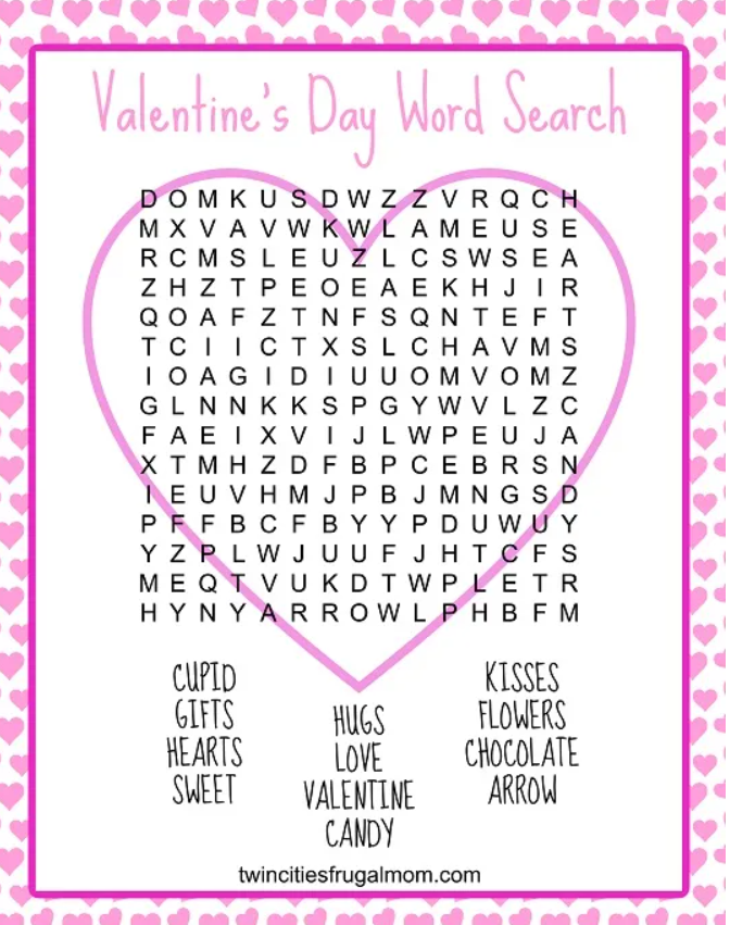 Valentine's Day Printable Word Search