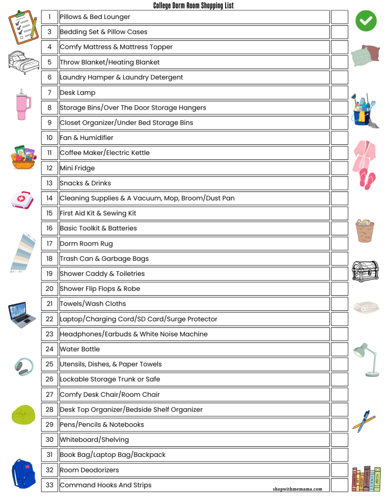 Must-Haves For College Students And Printable College Dorm Checklist