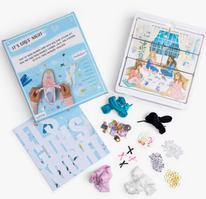 Loveté Girls Activity Night: Shoe Styling (Vango Toys | MSRP $12.99 | Ages 8+ | Target): Shoe charms are one of the hottest accessories for this year. The new Loveté Girls Activity Night: Shoe Styling kits are inspired by the viral “girls night,” tween & teen aesthetics and today’s fashion trends.Pick and pair your favorite charms, laces, and stickers to style your sneakers your way for a unique expression of style! Each Shoe Styling kit comes with everything needed for you and 3 friends to create one-of-a-kind shoes.