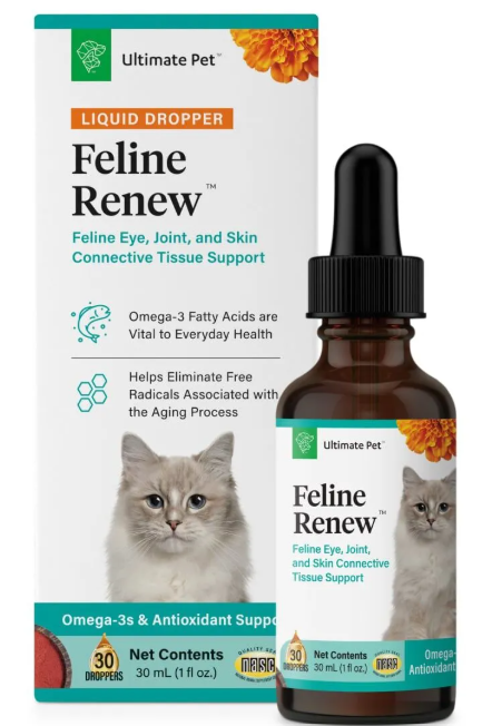 Feline Renew: Feline Eye, Joint, & Skin Connective Tissue Support! Feline Renew™ combines powerful ingredients like omega-3 fatty acids, lutein, and astaxanthin to help support your cat’s eye function health, maintain healthy skin, and promote the functions of joint and connective tissue.