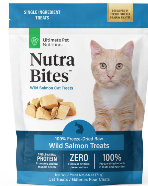 Nutra Bites™: Wild Salmon Cat Treats! These bite-sized treats are made from a single, nutritious ingredient: wild salmon. Wild salmon is rich in protein and omega-3 fatty acids, making it a nutritious treat for your cat that can help support skin, coat, joint, and heart health. Our special freeze-drying process preserves the nutrients and savory aroma of fresh wild salmon, creating a nutritious treat that smells and tastes delicious. These convenient, tasty treats are perfect for all cat sizes, and great for meal toppers or everyday snacks your cat will love.