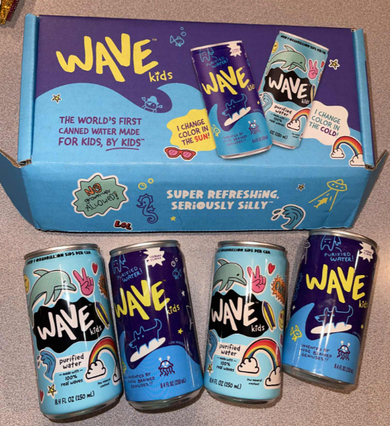 Wave Kids! Wave is water made for kids, by kids. With color-changing cans and kid-created art, it's hydration that’s fun, healthy, and all theirs.