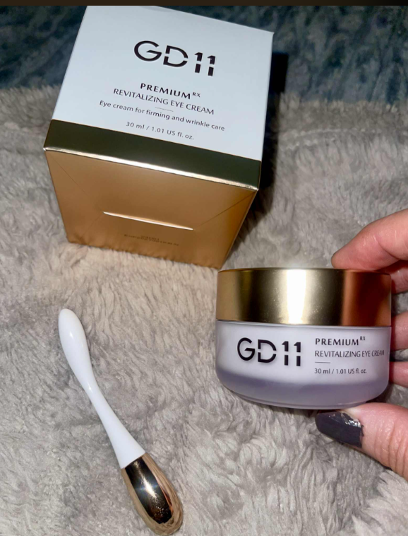 GD11 Premium RX Revitalizing Eye Cream with Metal Massager is a premium formula that soothes sensitive skin, improves the elasticity of saggy under-eye skin, and minimizes wrinkles and lines. This eye cream for under-eye bags is a must-have for anyone looking to achieve revitalized and refreshed-looking eyes and face. I love how it makes my under-eye area feel. It is so moisturizing!