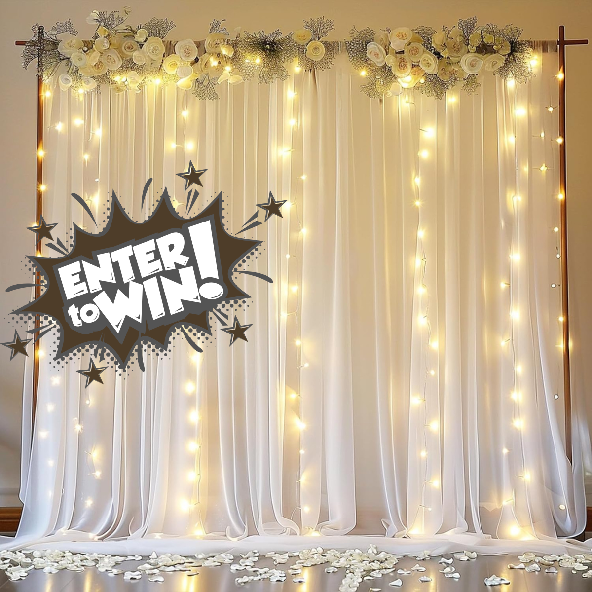 White Sheer Backdrop Curtains with Fairy Lights